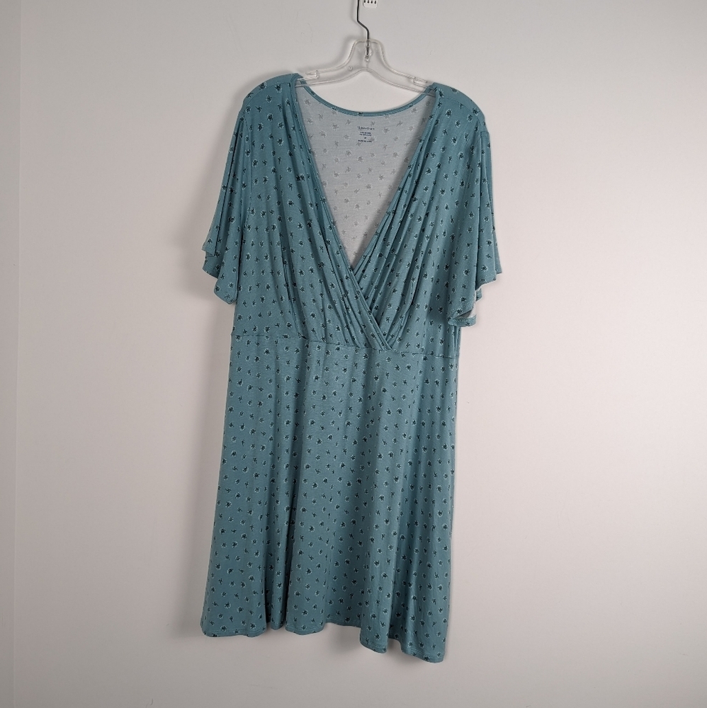 41 Hawthorn Teal Dot Print Wrap Dress with Flutter Sleeves - Size 3X NEW